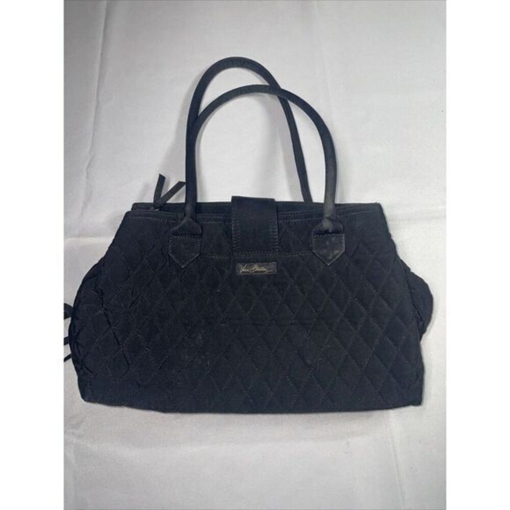 Vera Bradley Quilted black Microfiber Buckle Shoulder Satchel Footed Bottom